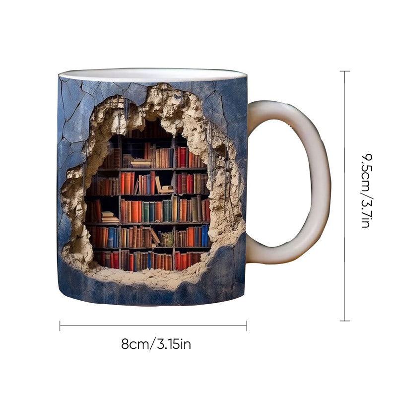Keramische Mok met 3D-Boekenplankdesign - Gezellige Mokken voor Boekenliefhebbers