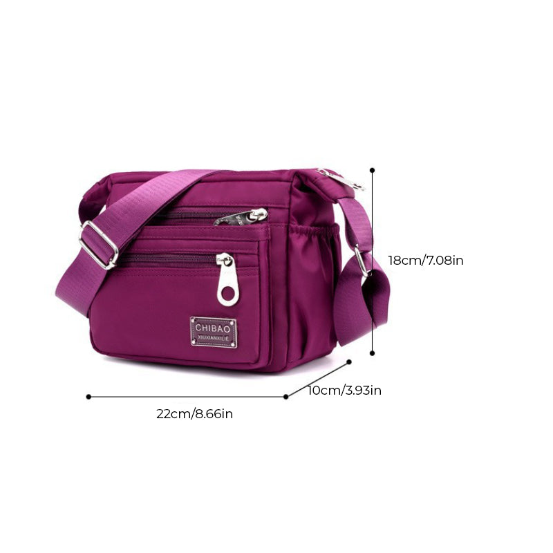 Crossbody Schoudertas Nylon Waterafstotend Meerdere Vakken Verstelbare Band Dames Reis Dagelijks Gebruik Compact