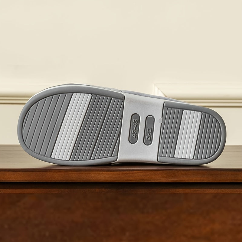Heren Pantoffels met Visgraatpatroon Warme Pluche Voering Antislip Zool Comfortabel Thuisschoeisel Winter