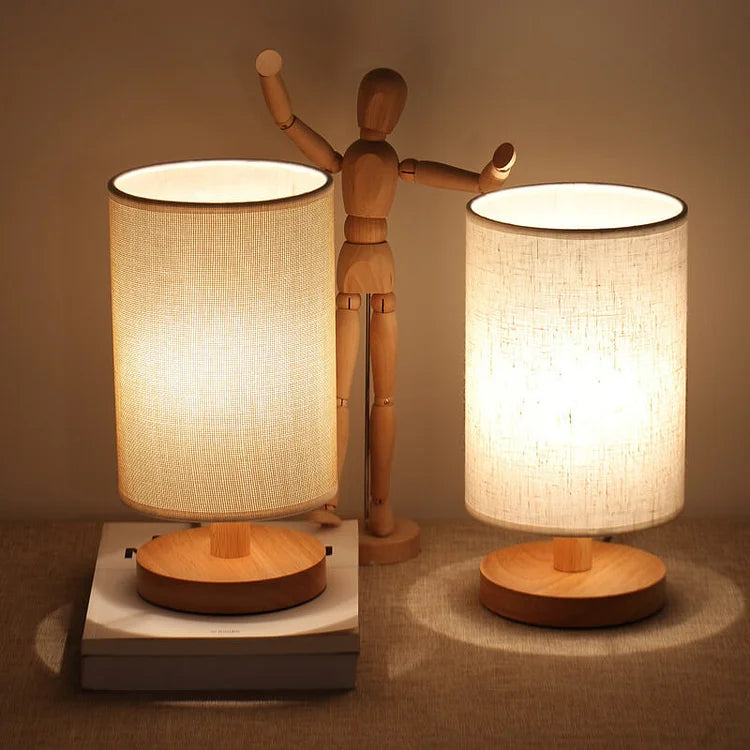 Organische Tafellamp Hout & Linnen - Dimbaar met Afstandsbediening & Touch | 3 Lichtkleuren