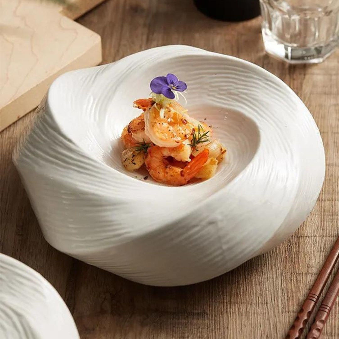 Keramische Serviesschaal met Draaikolkpatroon - Modern Dinerschaal voor Dagelijks Gebruik - Handgemaakt Design