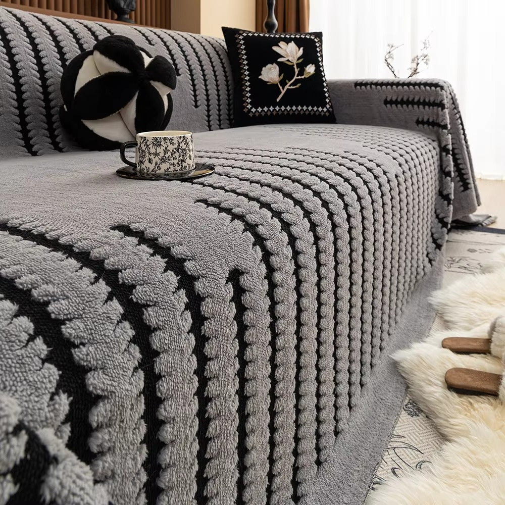 Gevoerde Bankhoes met Getufte Structuur - Zachte Velours Sofahoes met Antislip Achterkant | Warme Bankovertrek voor Winter