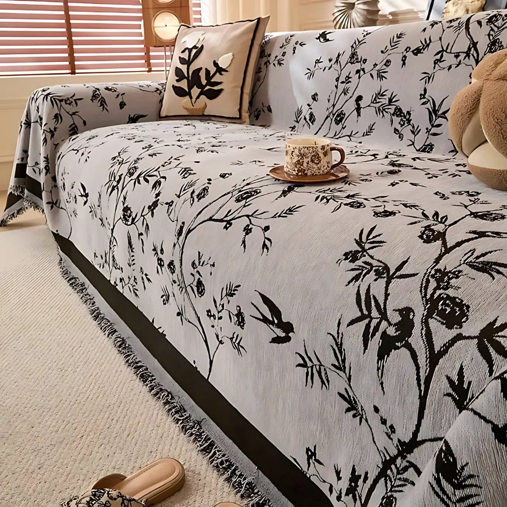 Premium Chenille Bankdeken met Bloemdessin en Kwastjes - Comfortabele Sofahoes voor Woonkamer en Lounge