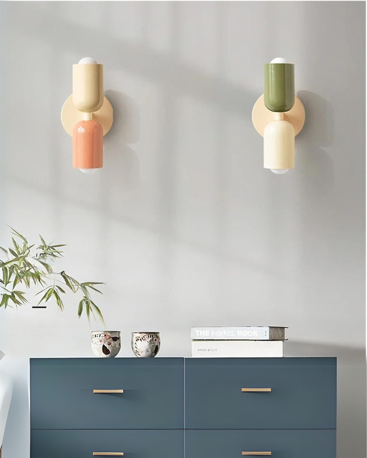 Dubbele Wandlamp met Ronde Lampenkappen - Modern Design in Groen, Beige, Rood of Roze - Sfeerverlichting voor Slaapkamer, Woonkamer en Hal