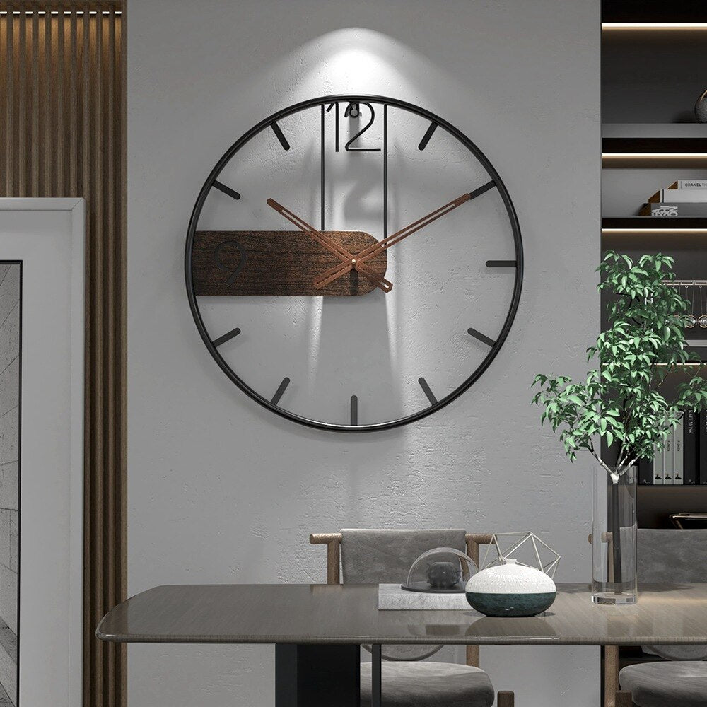 Wandklok Staal Walnoot 40cm Industrieel Modern Scandinavisch Design Huiskamer Kantoor Keuken Woonruimte Decoratie