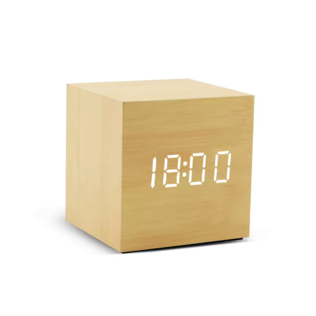 Digitale Wekker met LED-Lichtsensor en Stemactivatie - Compacte Kubusvorm met Multifunctioneel Display