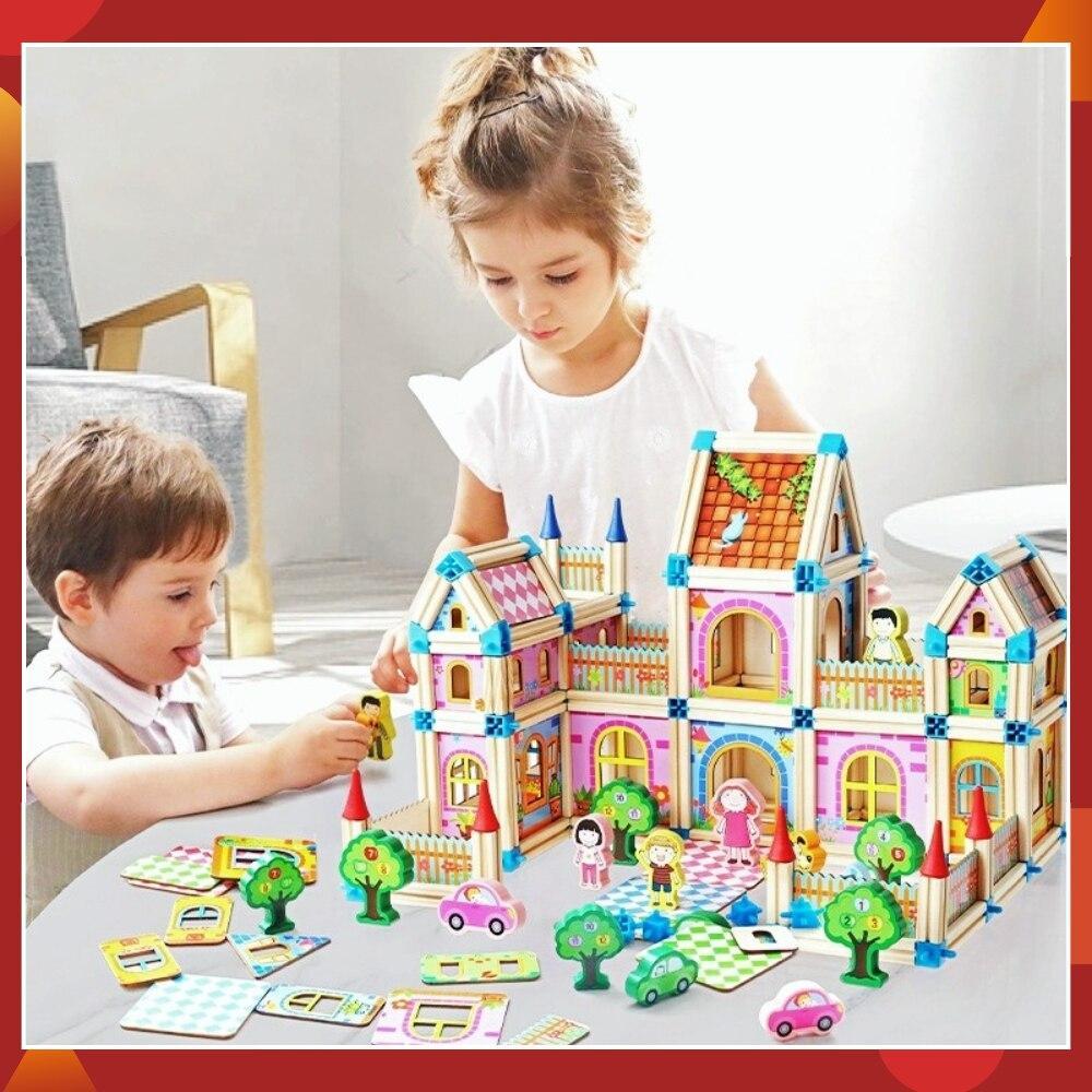 Houten Poppenhuis Bouwset Zelfbouw Kinderspeelgoed 268-298 Onderdelen Educatief Creatief Fantasiespel