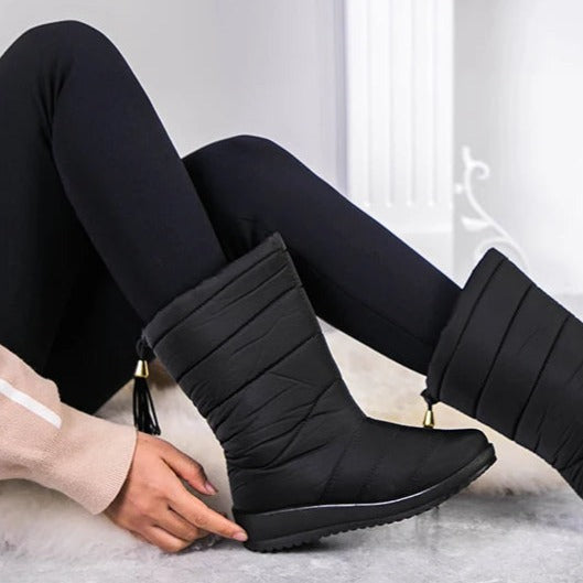 Gevoerde Waterdichte Winterlaarzen Dames met Antislipzool - Warme Polyester Snowboots voor Brede Voeten