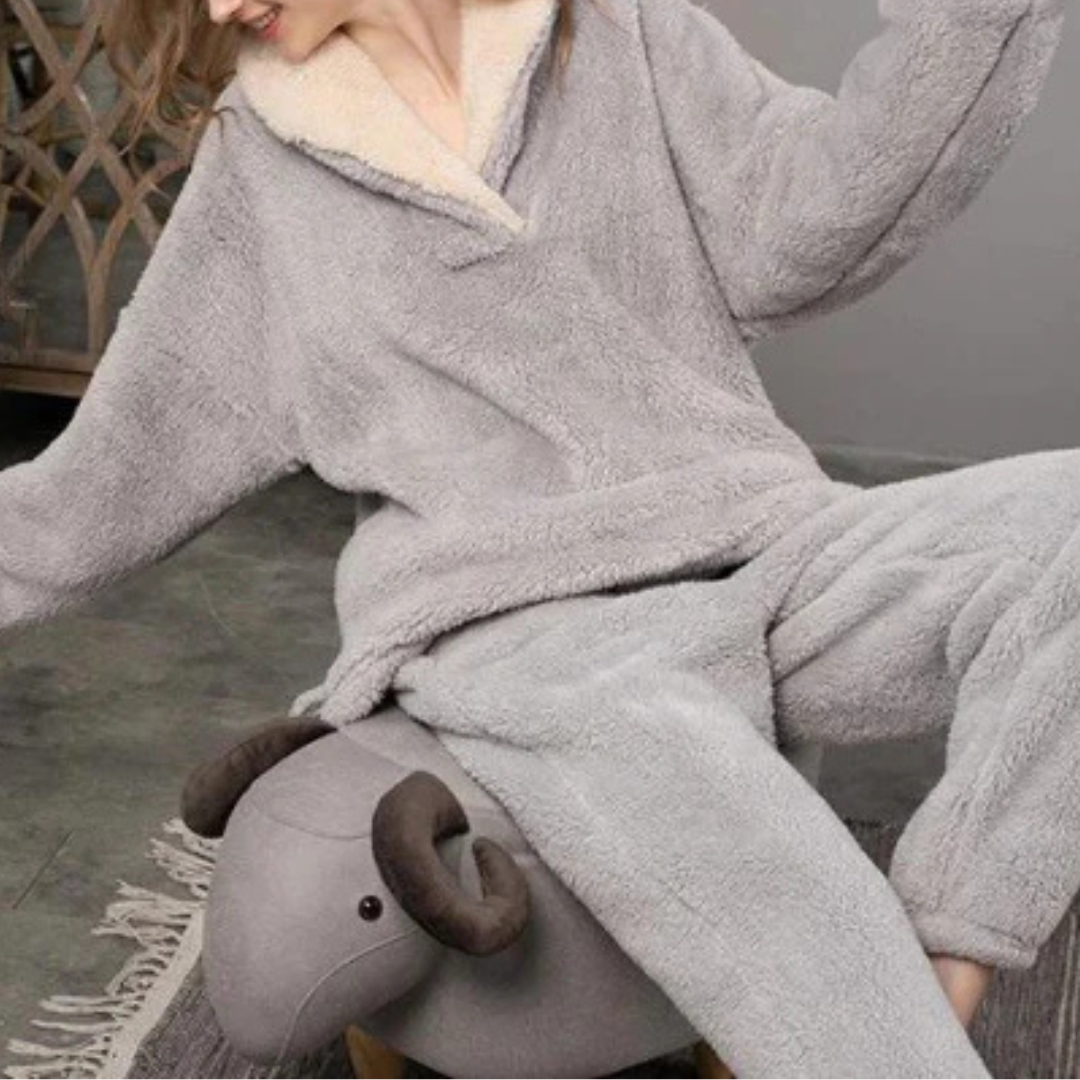 Dames Fleece Pyjama Set Tweedelig Langarm met Broek Koraalvlies Winternachten Warm Huispak Loungewear