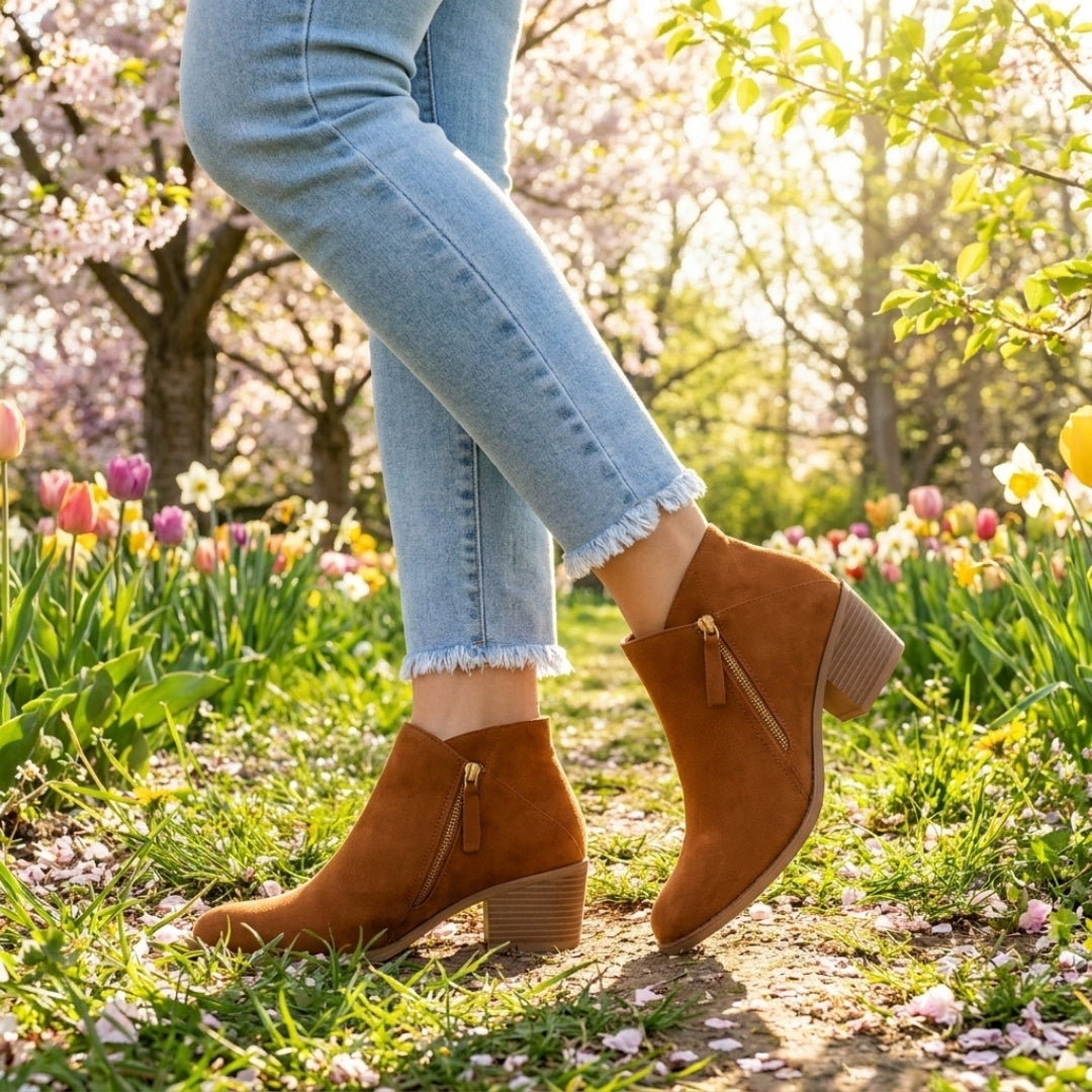 Dames Enkellaarsjes Blokhak Puntige Neus Ritssluiting Comfortabel Tijdloos Design Werk Vrije Tijd Elegant