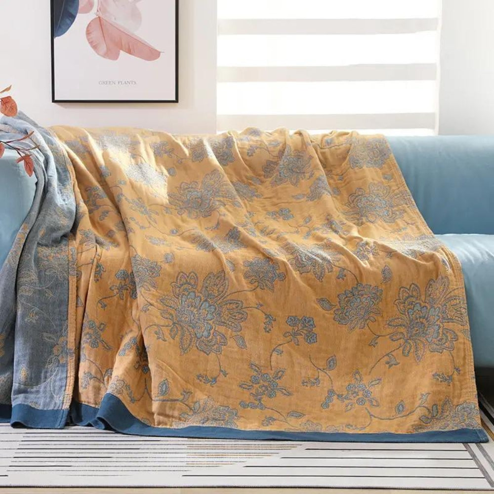 Floral Dream Comfort Deken - Lichtgewicht Katoenen Gaas Zomerdeken met Jacquard Bloemenpatroon - Seizoensgebonden Plaid voor Bed & Bank