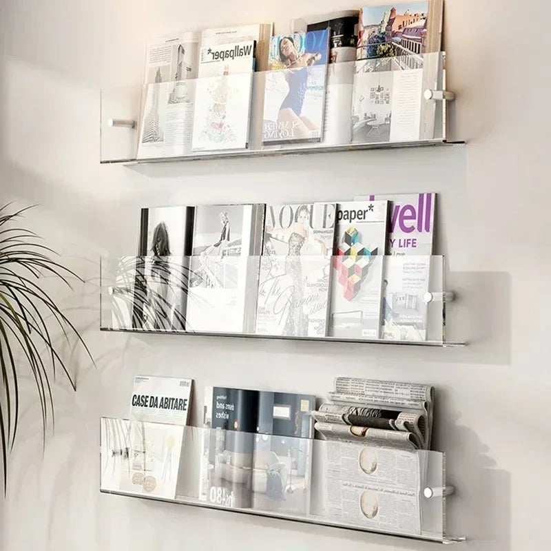 Zwevende Boekenplank Wand PVC 40 50 80 cm Transparant Boeken Tijdschriften Muurmontage Modern