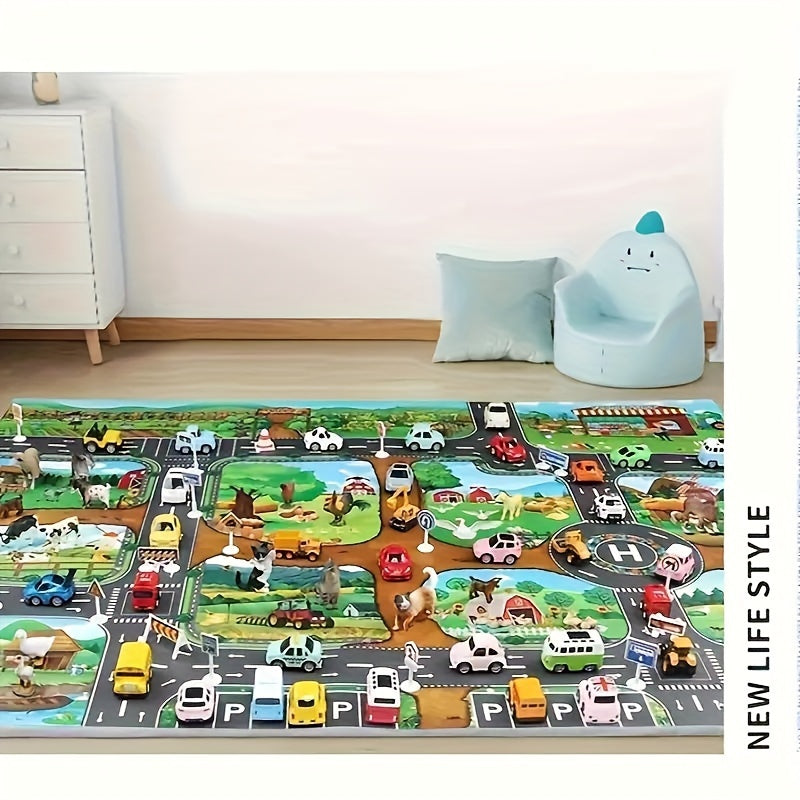 Speelkleed Boerderij Verkeer 100 x 130 cm Antislip Kinderkamer Speelmat Wegenkleed Educatief Rollenspel