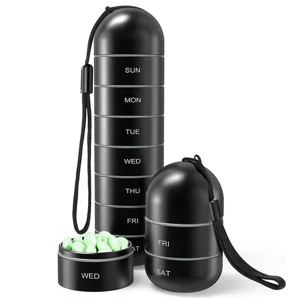 Pillendoos Aluminium 7 Dagen Weekbox Reis Medicijnen Organizer Waterdicht Draaivak Supplement Pillendispenser