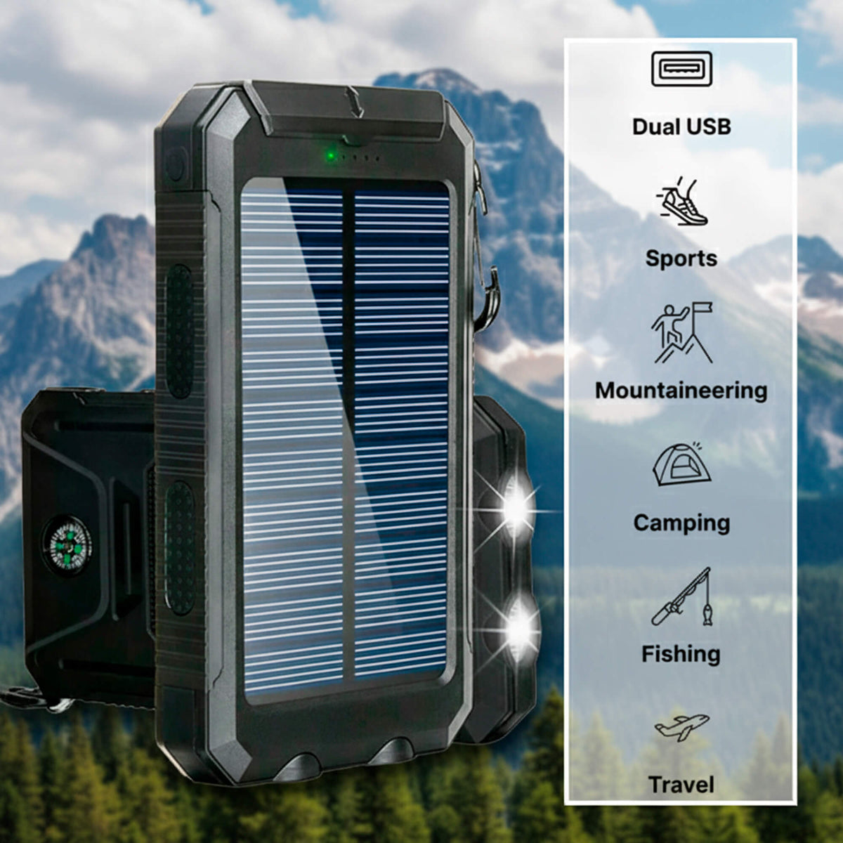 Powerbank Zonnepaneel Noodstroom 500000mAh Waterdicht Dual USB LED Zaklamp voor Stroomuitval Thuis