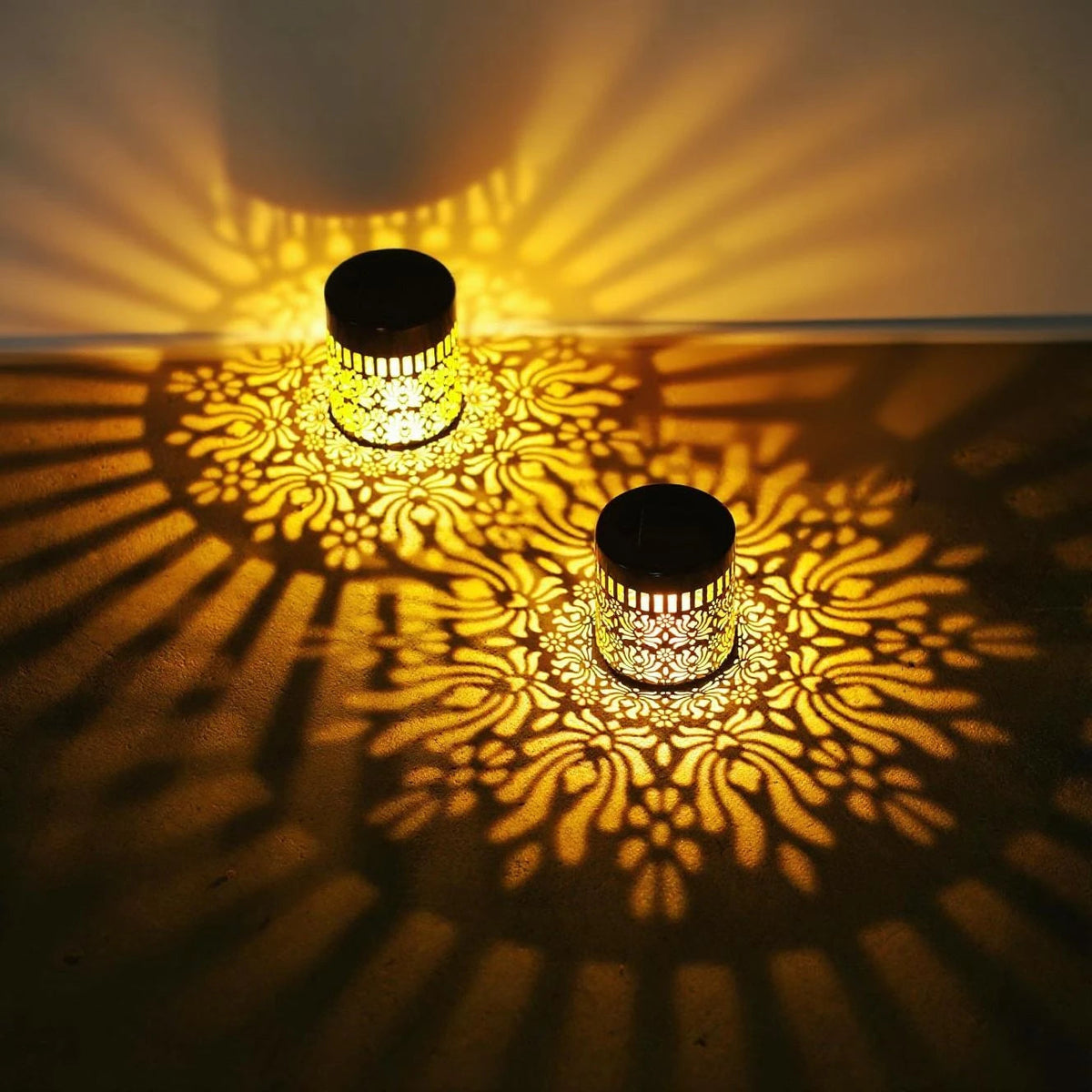 Solarwandlamp Set Pioenroos Schaduwspel Tuinverlichting Ijzeren Wanddecoratie Buitenlamp Draadloos Zelfklevend - 2 Stuks