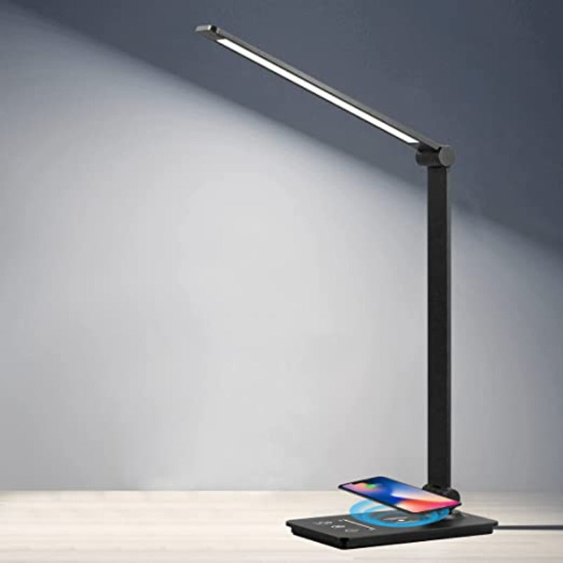 Bureaulamp met Draadloos Oplaadstation en Touch-bediening - Dimbaar LED-licht met 5 Kleurmodi en Opvouwbaar Ontwerp