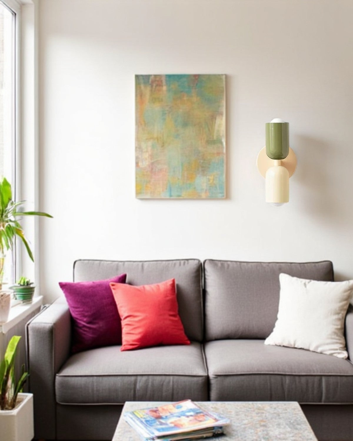 Dubbele Wandlamp met Ronde Lampenkappen - Modern Design in Groen, Beige, Rood of Roze - Sfeerverlichting voor Slaapkamer, Woonkamer en Hal