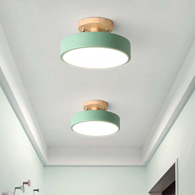 Nordic Plafondlamp Metaal & Hout LED Dimbaar Groen Wit Grijs Zwart voor Gang Slaapkamer 20cm Scandinavisch Design