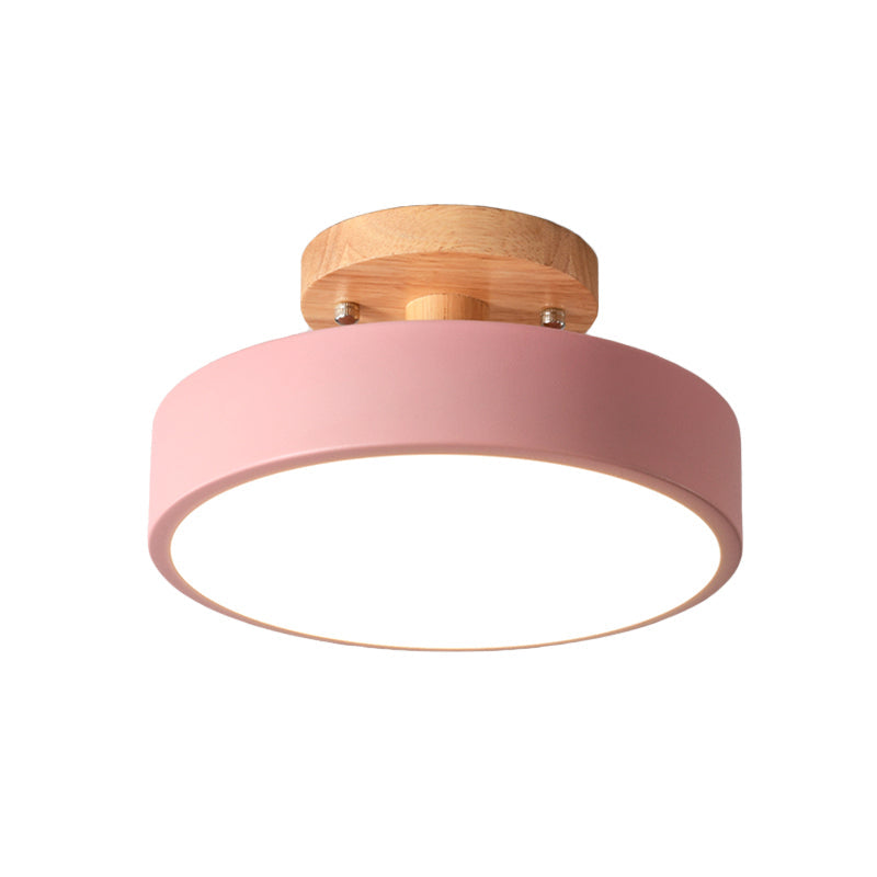 Nordic Plafondlamp Metaal & Hout LED Dimbaar Groen Wit Grijs Zwart voor Gang Slaapkamer 20cm Scandinavisch Design