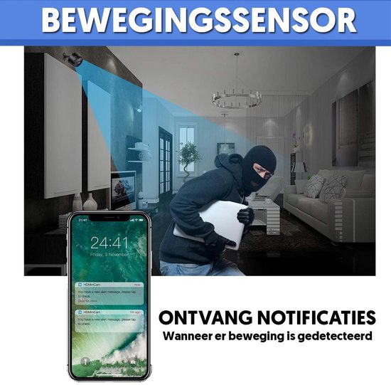 Compacte Beveiligingscamera HD 1080P Draadloos Infrarood Nachtzicht WiFi 150° Breedte Magnetische Montage App Bediening
