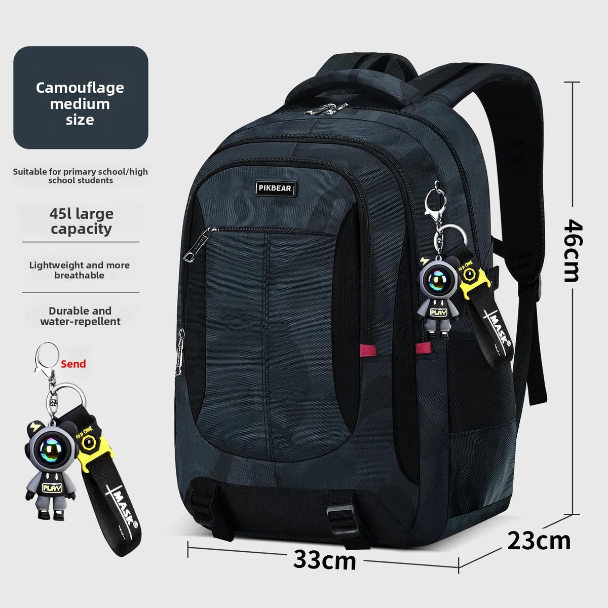 Schoolrugzak M/L met Laptopvak Zwart Blauw Camouflage Ergonomisch Comfortabel voor Dagelijks Gebruik en School