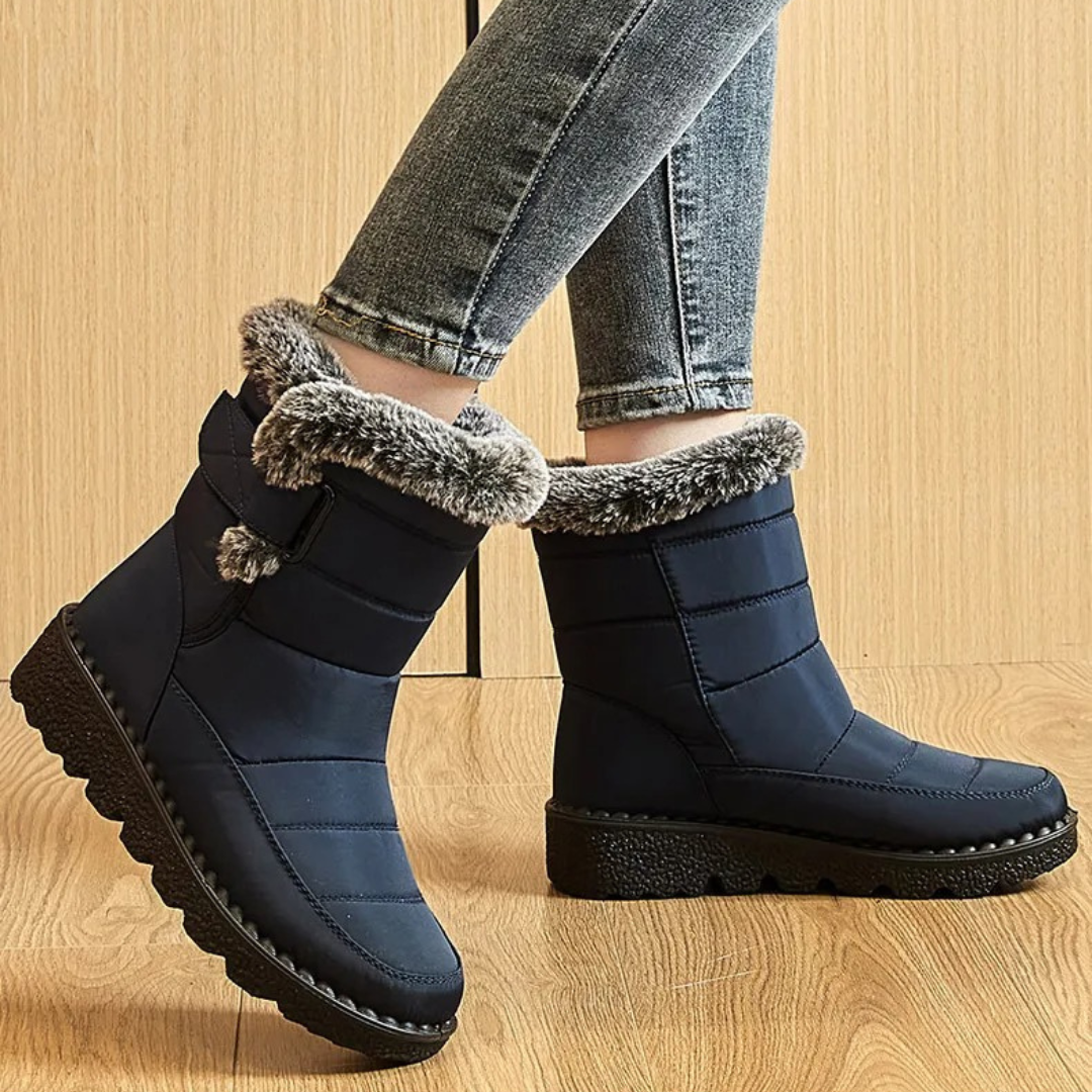 Waterdichte Dames Winterlaarzen met Klittenband Warme Gevoerde Antislip Snowboots Comfortabel Winterschoeisel