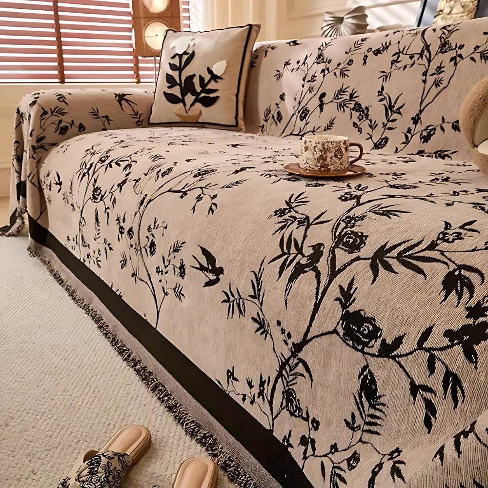 Premium Chenille Bankdeken met Bloemdessin en Kwastjes - Comfortabele Sofahoes voor Woonkamer en Lounge