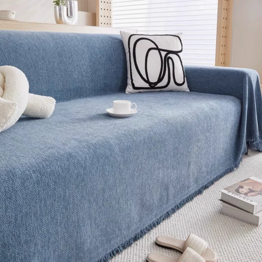 Chenille Bankhoes met Kwastjes - Stijlvolle Bescherming voor Bank en Fauteuil - Wasbaar & Waterdicht