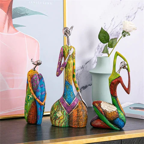 Abstract Vrouwenbeeld Handgemaakt Hars Kleurrijk Modern Kunstbeeld Woonkamer Cadeau