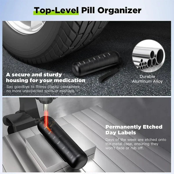 Pillendoos Aluminium 7 Dagen Weekbox Reis Medicijnen Organizer Waterdicht Draaivak Supplement Pillendispenser