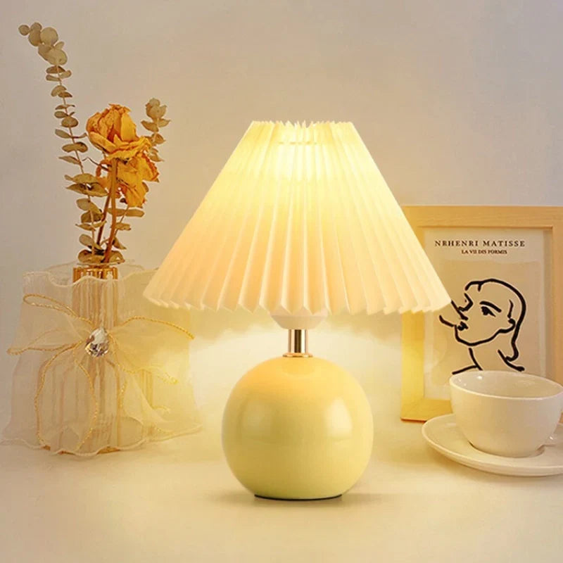 Keramische Tafellamp met Plooikap - Japanse Stijl Verlichting Wit Roze Beige voor Slaapkamer Woonkamer Bureau