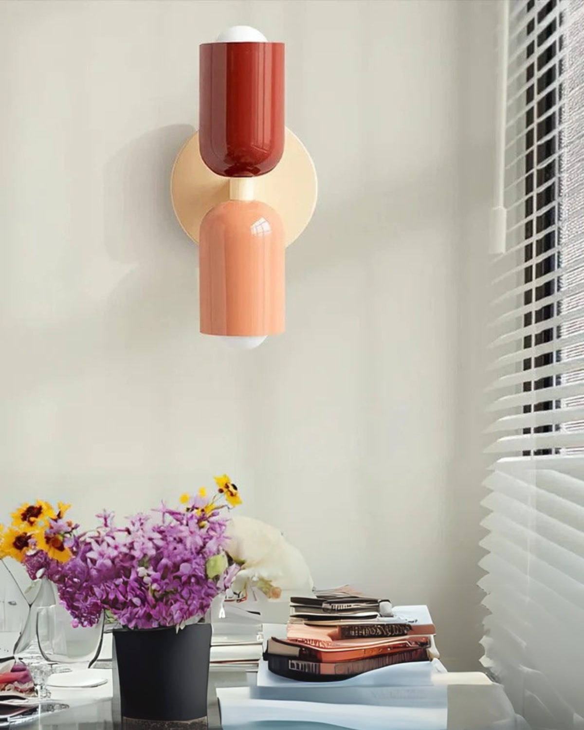 Dubbele Wandlamp met Ronde Lampenkappen - Modern Design in Groen, Beige, Rood of Roze - Sfeerverlichting voor Slaapkamer, Woonkamer en Hal