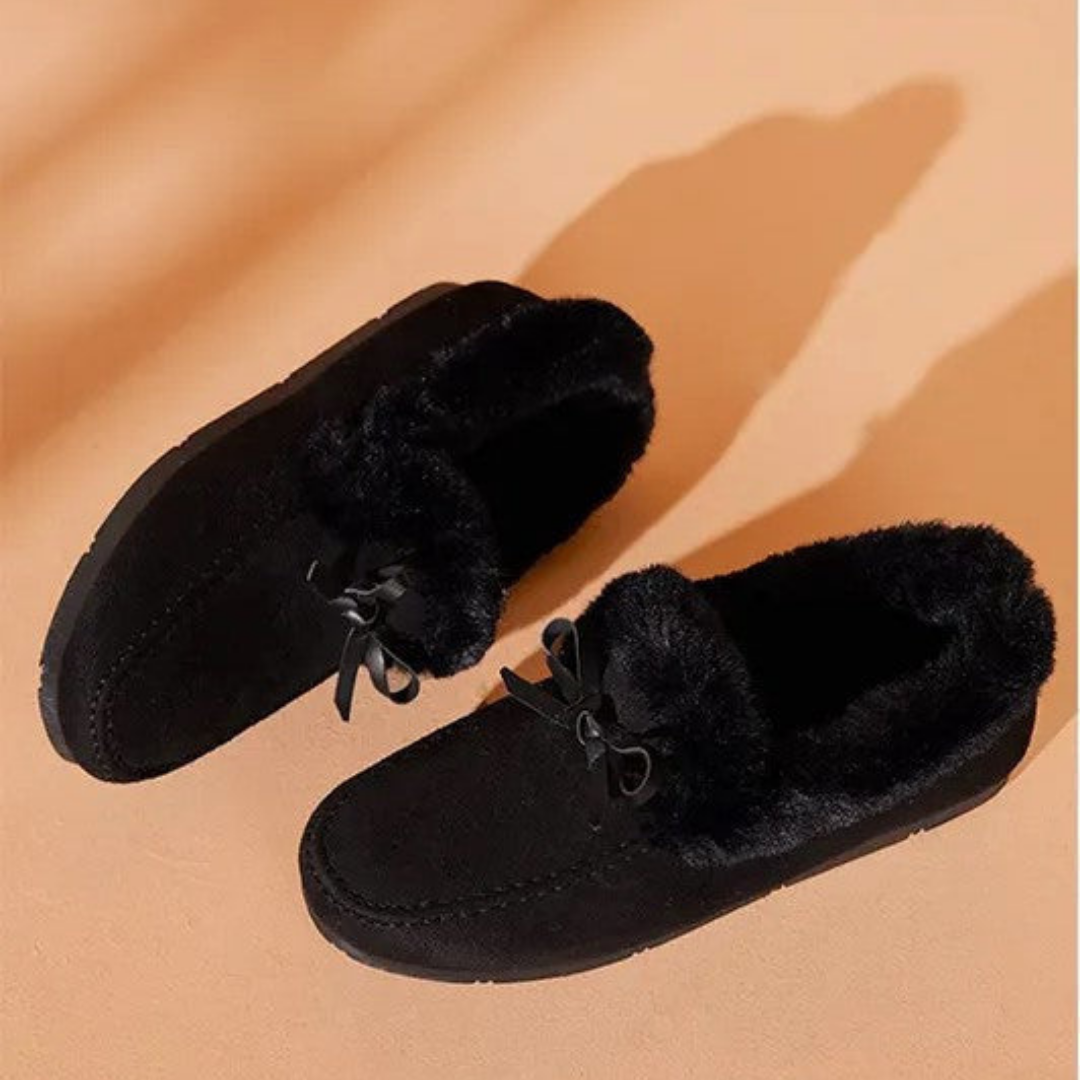 Dames Huissloffen met Pluche Voering Antislip Zool Winterschoenen Strik Comfortabel Warm Binnenslippers