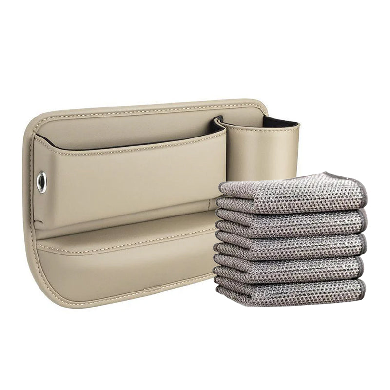 Autostoel Organizer Leer - Opbergvak voor Tussen Stoelen - Zwart Beige Rood Bruin - Met Oplaadpoort en Bekerhouder