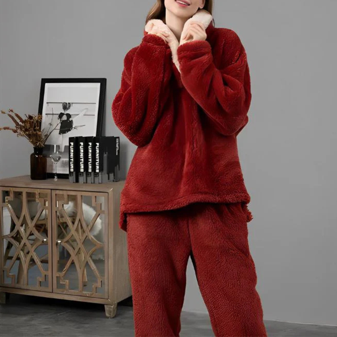 Fleece Pyjama Dames Tweedelig Langarm & Broek Warm Slaapset Huispak Winter Comfort Zachte Nachtkleding