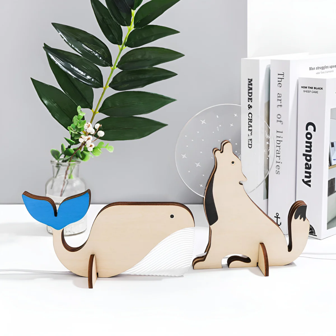 Tafellamp Hout Dier LED Warm Wit Scandinavisch Design USB