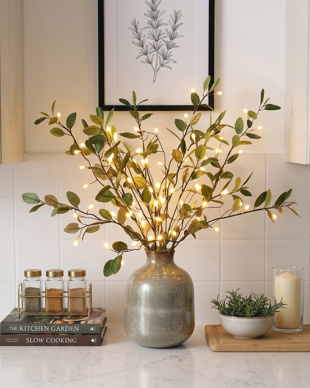 Decoratieve LED Verlichtingstak met Natuurlijke Bloesemvorm 70cm - Flexibele Sfeerverlichting voor Vazen en Schoorsteenmantels