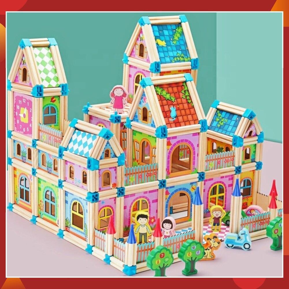 Houten Poppenhuis Bouwset Zelfbouw Kinderspeelgoed 268-298 Onderdelen Educatief Creatief Fantasiespel