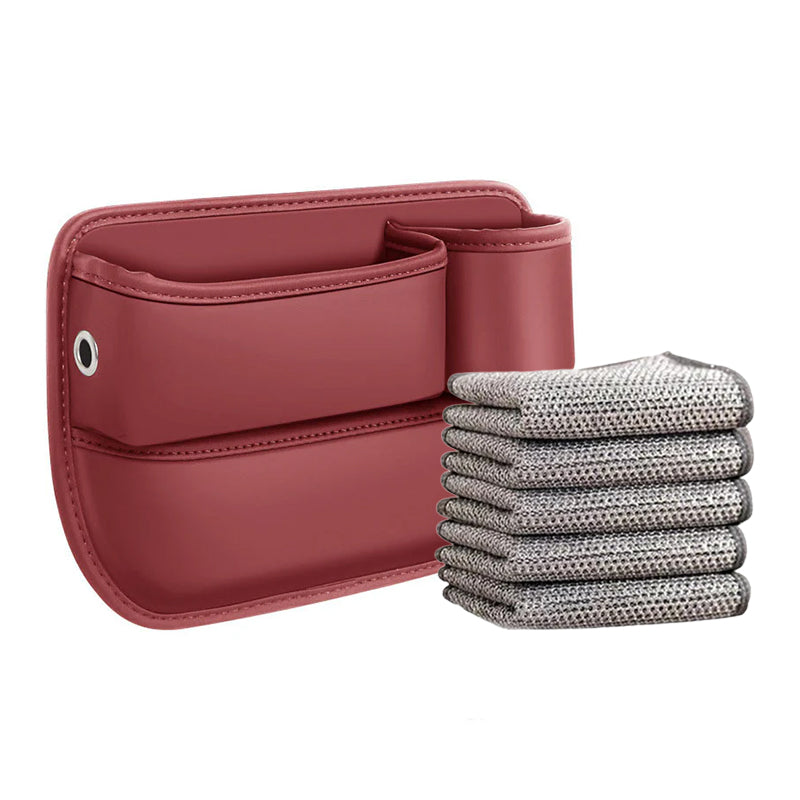 Autostoel Organizer Leer - Opbergvak voor Tussen Stoelen - Zwart Beige Rood Bruin - Met Oplaadpoort en Bekerhouder