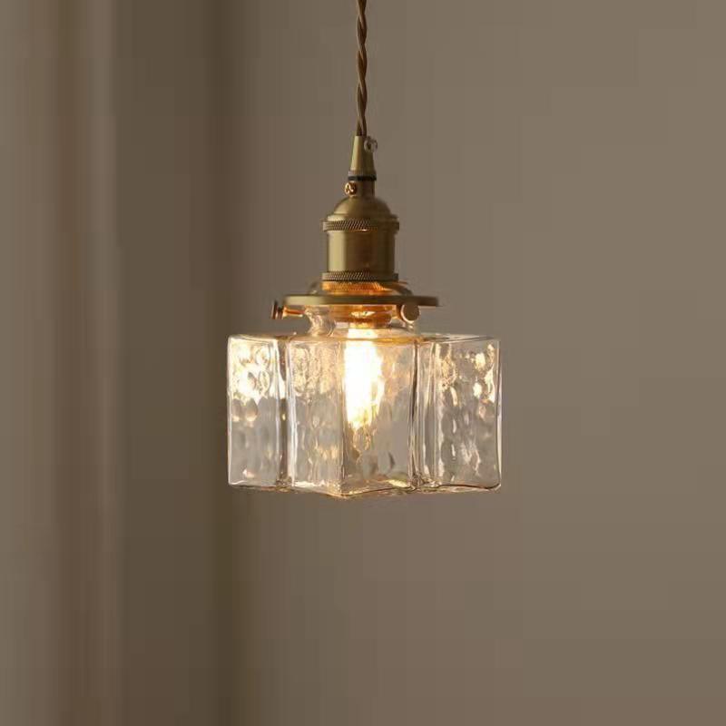 Vintage Hanglamp met Gegolfd Glas & IJzeren Armatuur - Vierkant/Rechthoekig - Scandinavisch Design voor Woonkamer