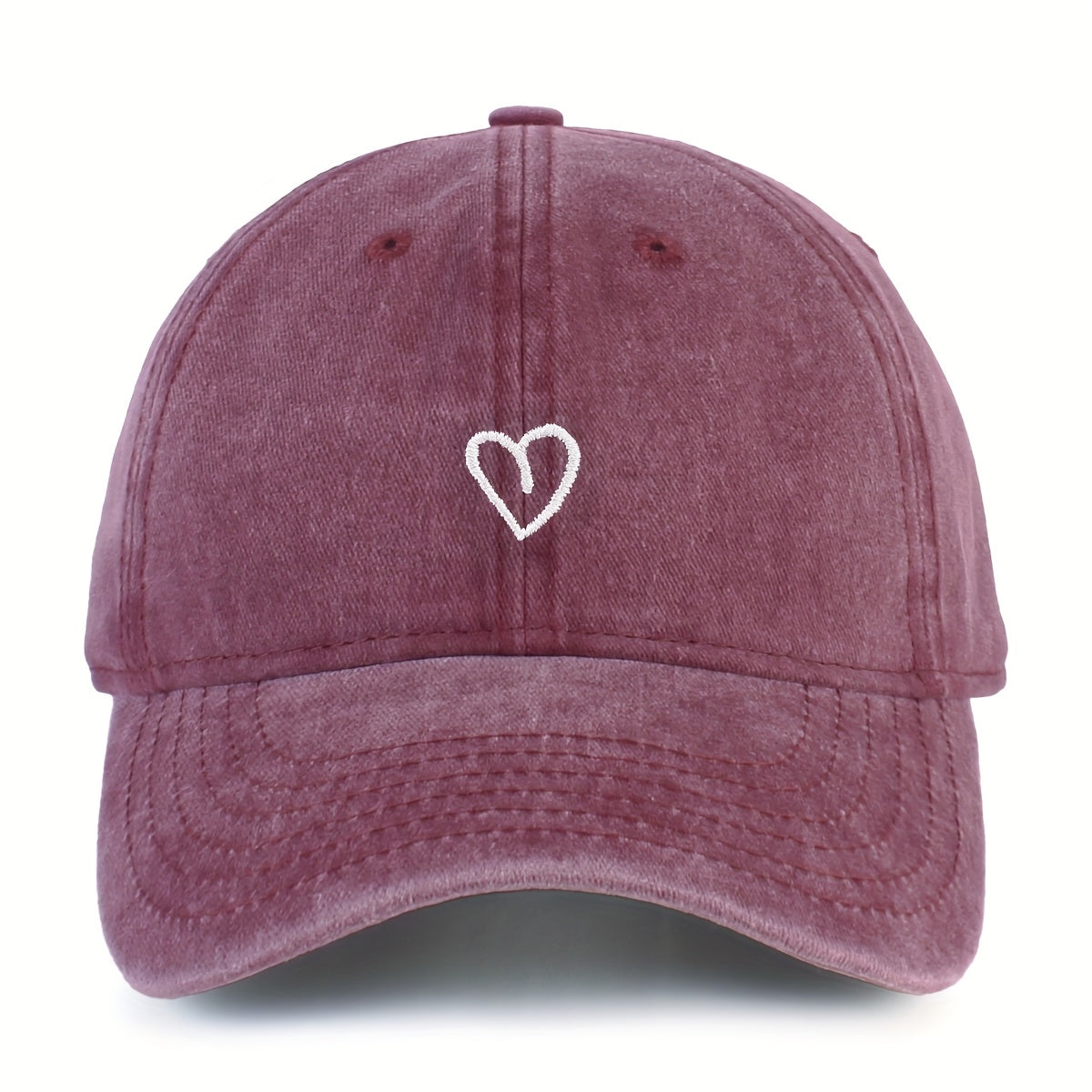 Vintage Baseballcap met Hartstiksel - Verstelbaar Katoen Gewassen Stijl Sportpet Zomerpet Dames Heren Casual Cap