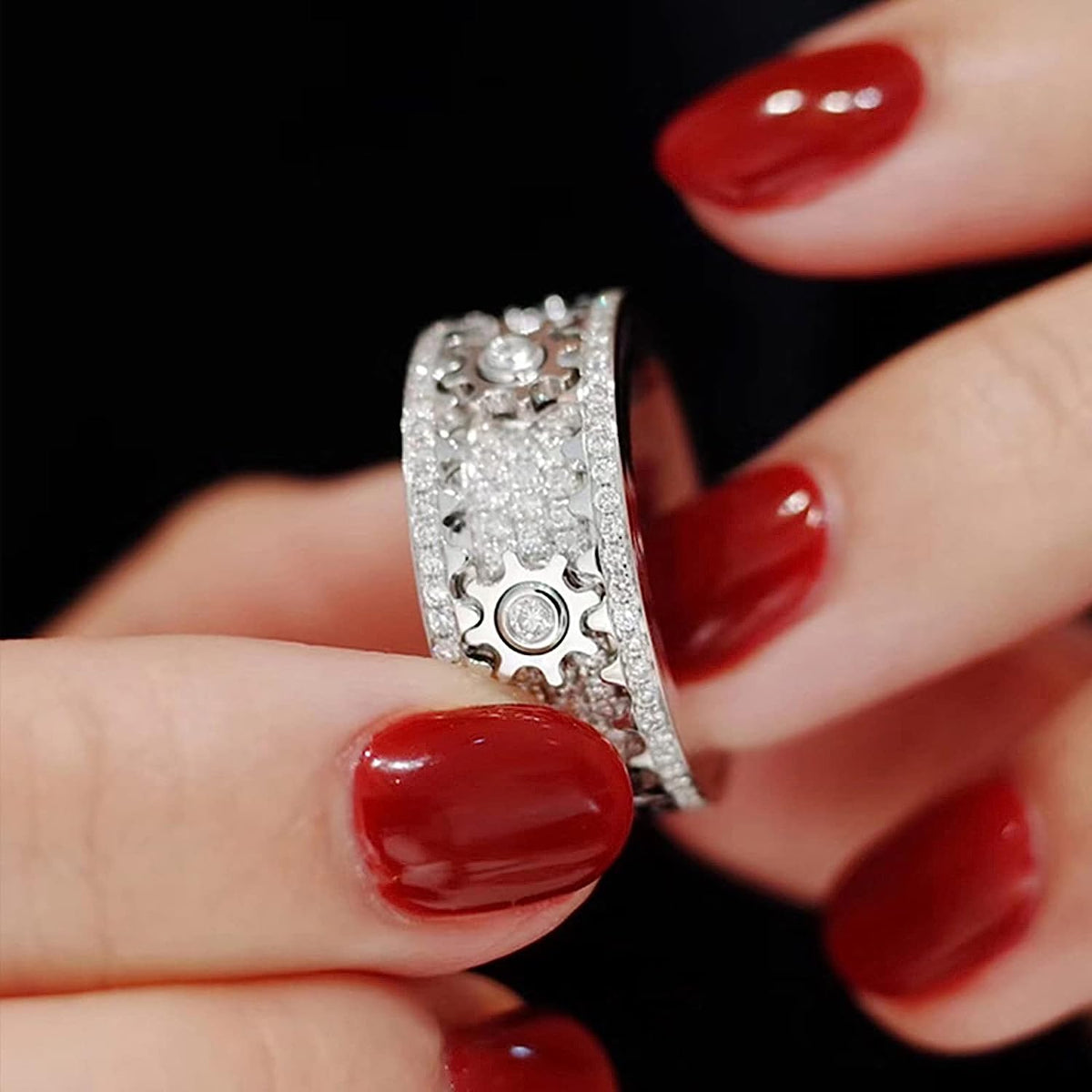 Draaibare Ring met Tandwielen Roestvrij Staal Zirkonia Anti-Stress Fidget Sieraad Spinner Maat 6-12 Unisex