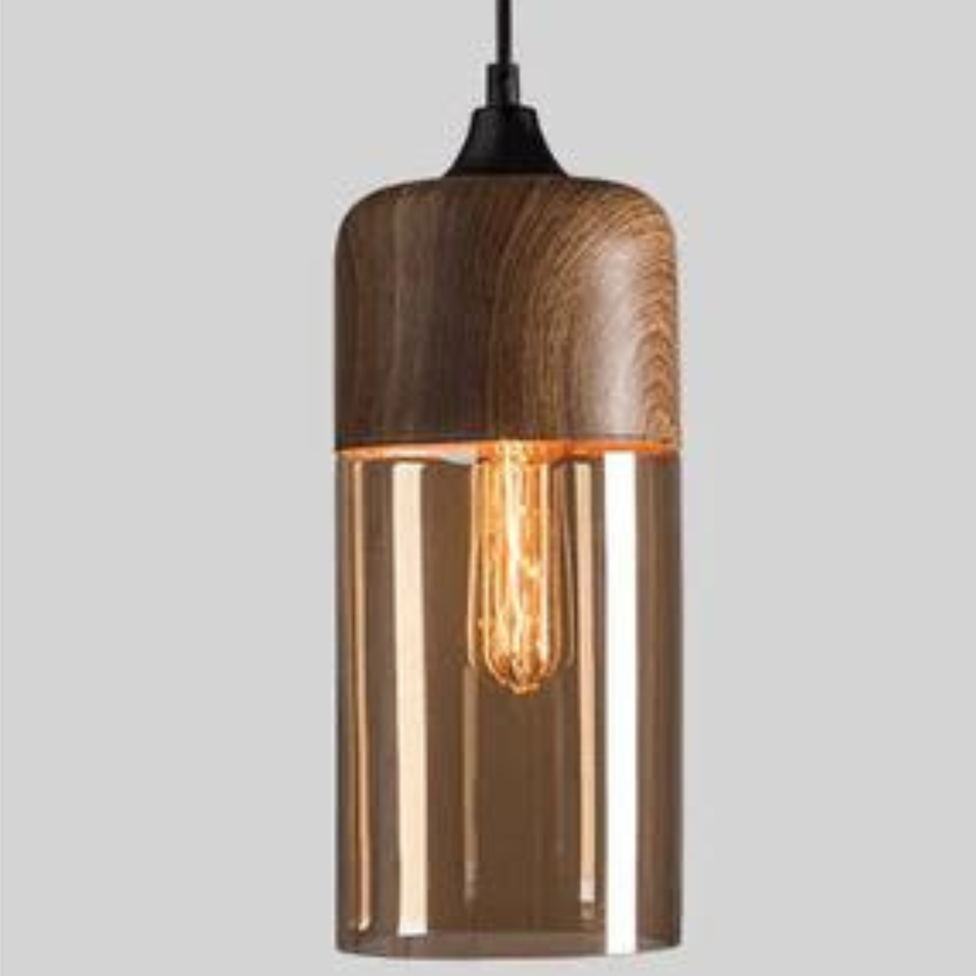 Scandinavische Hanglamp van Glas met Houtlook - Warme Designverlichting voor Woonkamer & Eetkamer