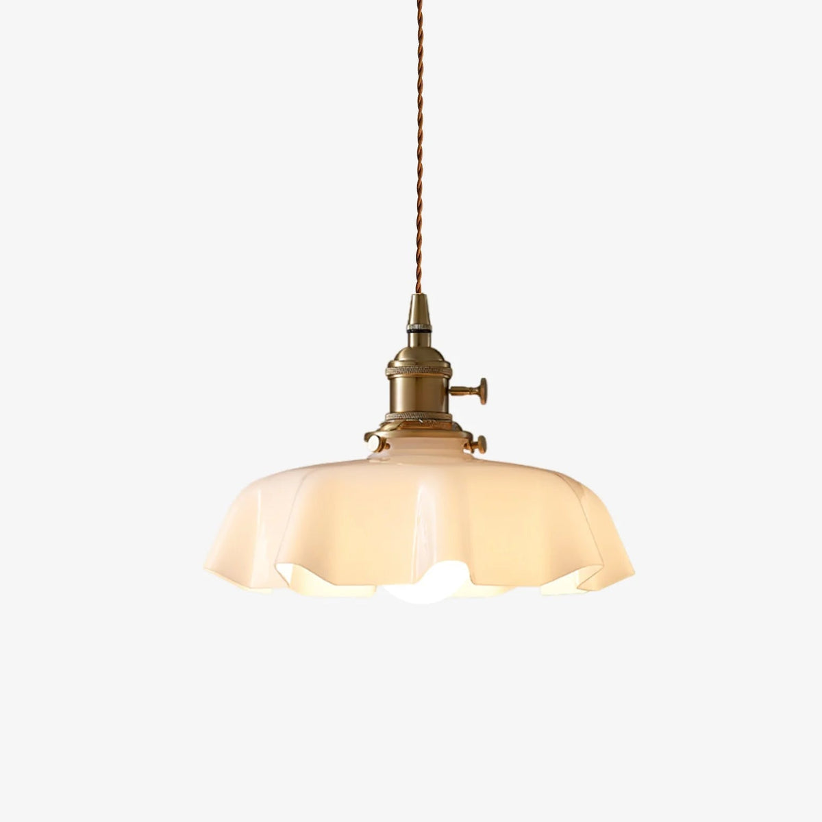Geplooide Glazen Hanglamp met Messing Armatuur - Vintage Franse Stijl in Wit, Beige, Roze of Blauw - Verstelbare Kabel 150 cm