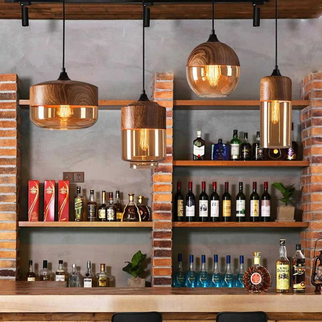 Scandinavische Hanglamp van Glas met Houtlook - Warme Designverlichting voor Woonkamer & Eetkamer