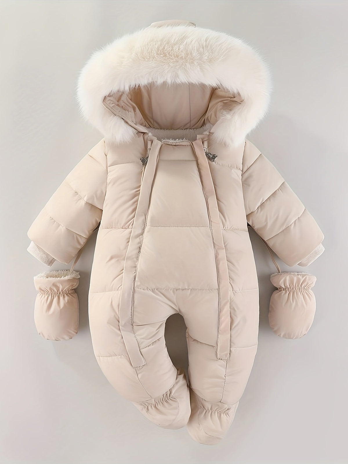 Frosty Baby Romper Gewatteerd Polyester Katoen Capuchon Winter Baby Jumpsuit Faux Bont Handwarmers Buiten