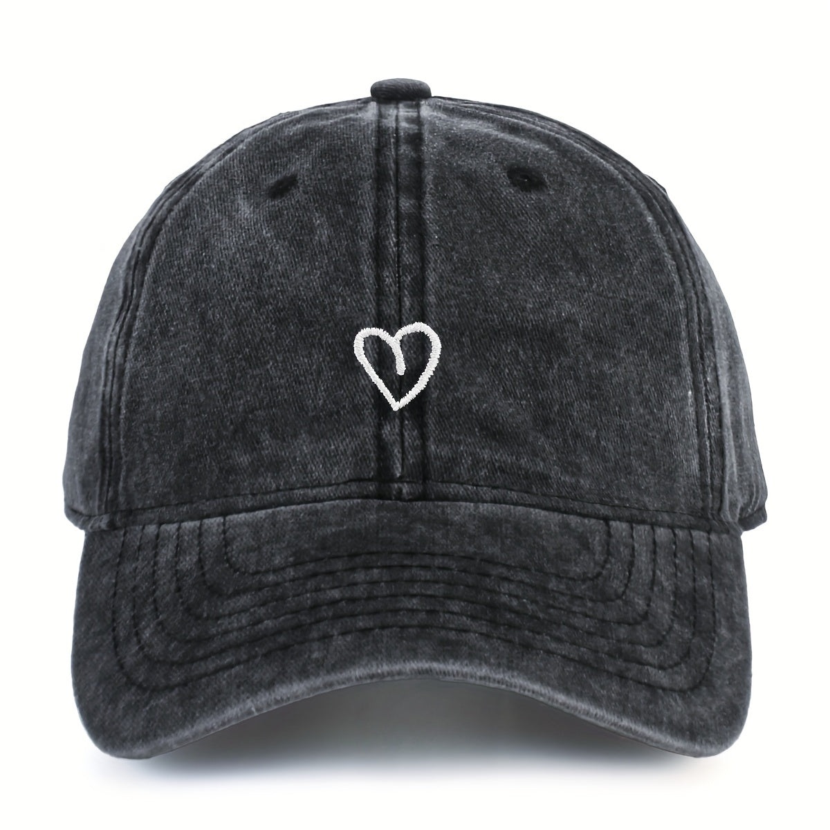 Vintage Baseballcap met Hartstiksel - Verstelbaar Katoen Gewassen Stijl Sportpet Zomerpet Dames Heren Casual Cap