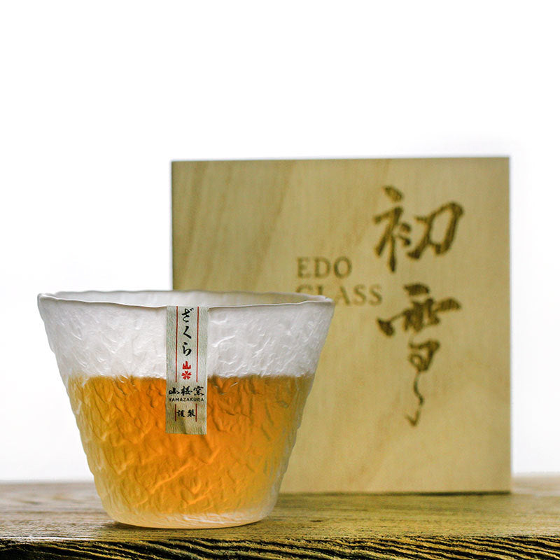 Handgemaakt Whiskyglas met Japans Sneeuwreliëf - Hittebestendig Glas 200ml - Inclusief Houten Bewaarbox - Tijdloze Drinkervaring