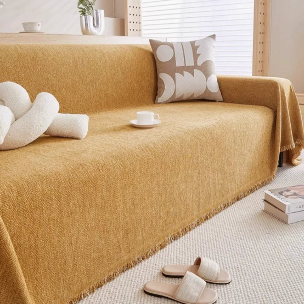 Chenille Bankhoes met Kwastjes - Stijlvolle Bescherming voor Bank en Fauteuil - Wasbaar & Waterdicht